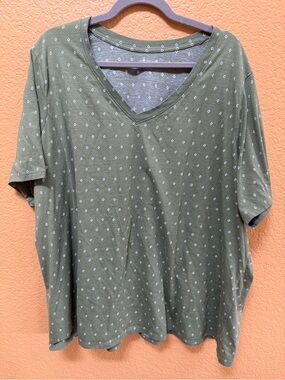Lane Bryant Soft V-Neck Olive Green Printed Women's Top - 26/28